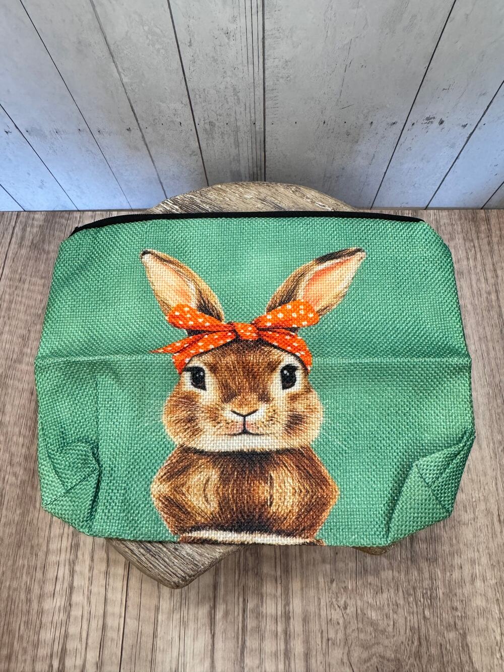 Cute Bunny Green Canvas Bag Makeup Travel Bag Pencil Pouch 8 x 6
